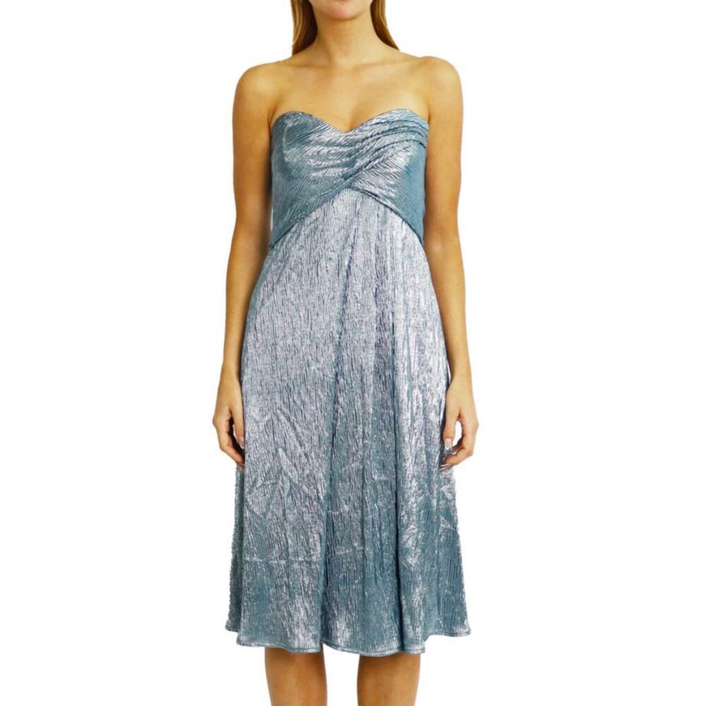 Rene Ruiz Collection Blue Metallic Strapless Sweetheart Column Dress 6